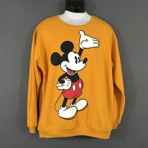 Disney Sweatshirt Mens XL Yellow Mickey Mouse Graphic Pullover Fleece Crewneck